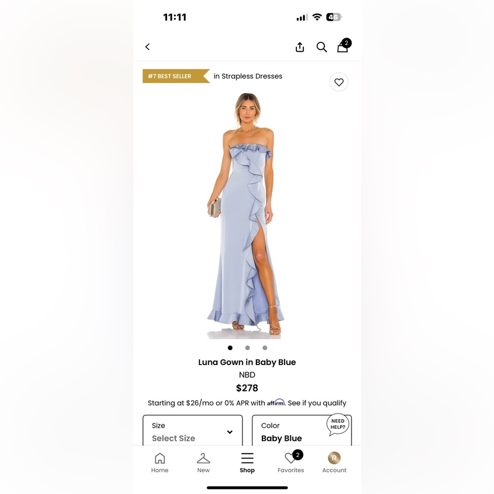 NBD Strapless Ruffle Gown in Soft Blue